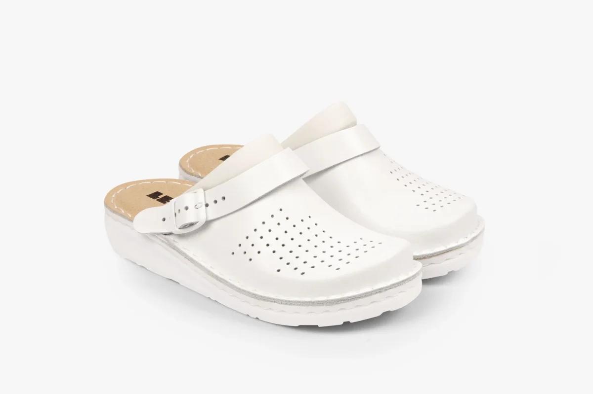 Settle clogs i läder för dam - vit - Bild 2