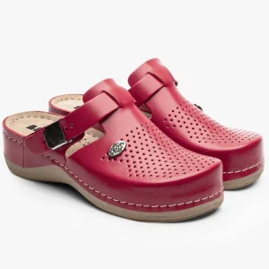 Lana clogs i läder för dam - röd