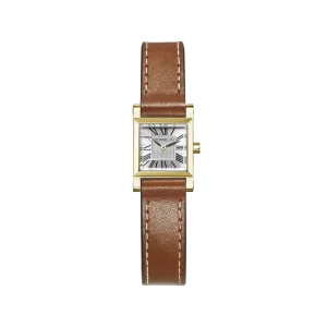 ANTARÈS - QUARTZ CARRÉ - GULT GULD PVD & KAMELFÄRGAT LÄDER
