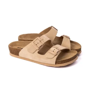 Anna läder damsandaler - beige mocka