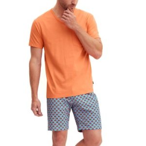 Calida Relax Imprint 4 Short Pyjamas Blå/Orange bomull Medium Herr