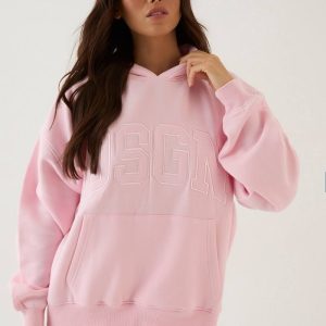 Dam Dsgn Studio Collegiate Appliqué OverStorlekd Hoodie | Babyrosa | Storlek Medium