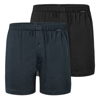 Schiesser Kalsonger 2P Long Boxershorts Svart/Blå bomull Small Herr