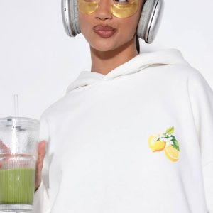boohoo Dam Citrontryckt OverStorlekd Hoodie | Écru | Storlek Medium