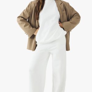boohoo Dam DSGN Studio Broderade Rakbens-Joggers | Écru | Storlek XL