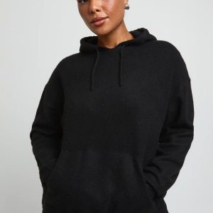 boohoo Dam Plus Mjukt Stickad Huvtröja Och Vida Byxor Set | Svart | Storlek 48