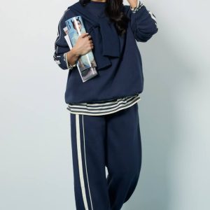 boohoo Dam Randdetalj Raka Ben Joggers | Marinblå | Storlek Medium