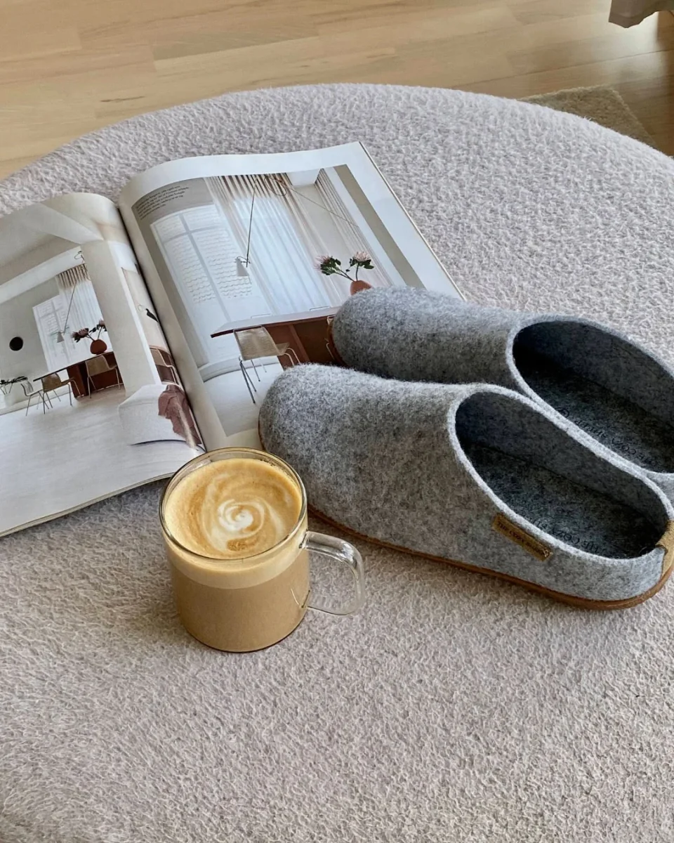 Filttofflor med gummisula – Ljusgrå - Bild 4